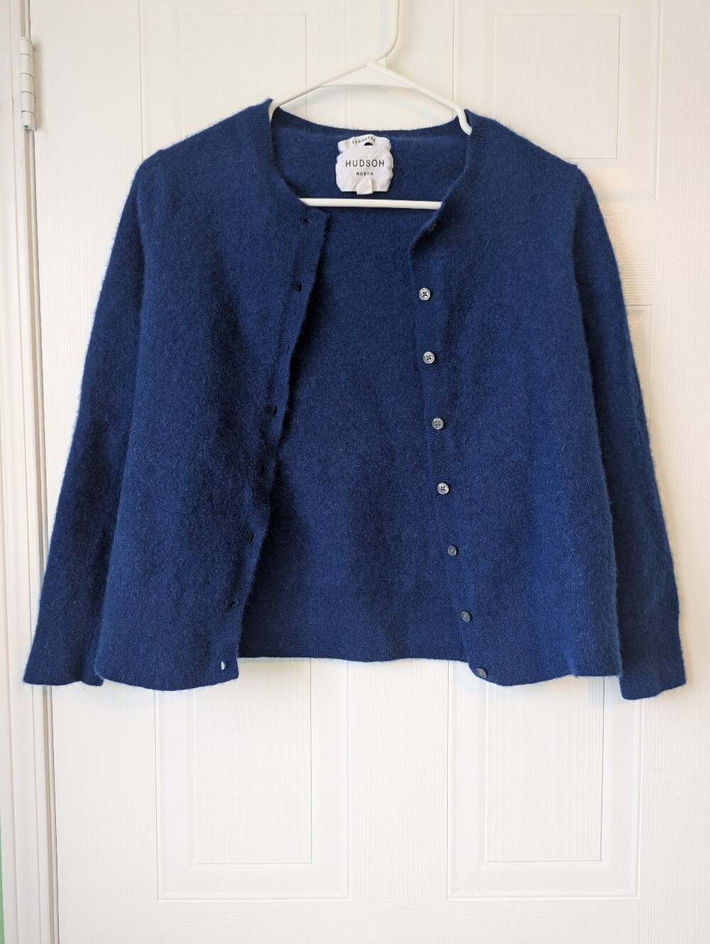 Hudson North Cardigan Cashmere XL Extra Large Blue Short Button Soft Crew Neck